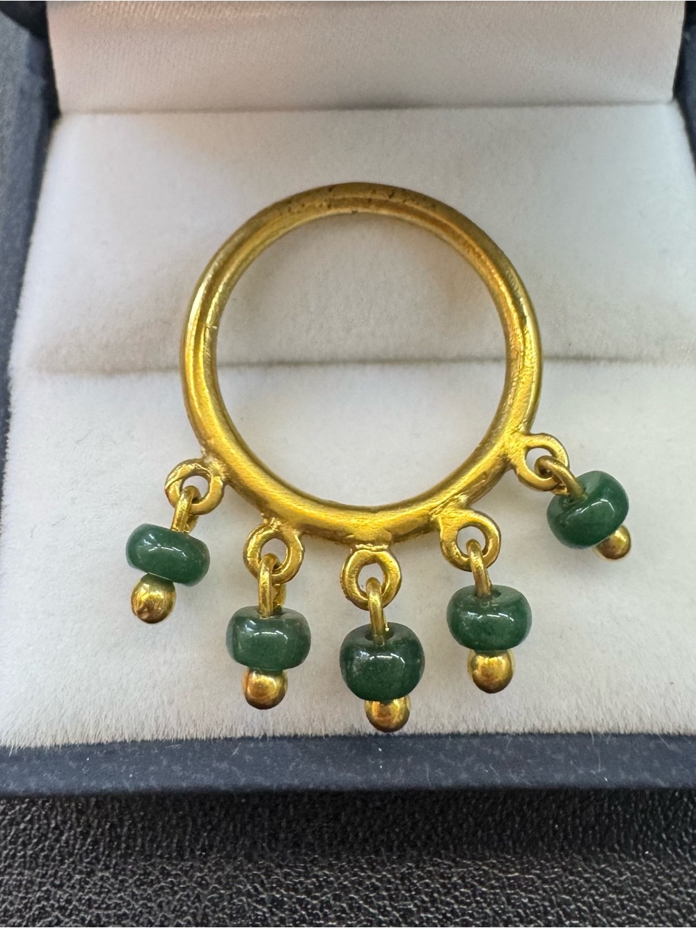 24k Gold Plated Ring with Green Semiprecious Dangling Stones
